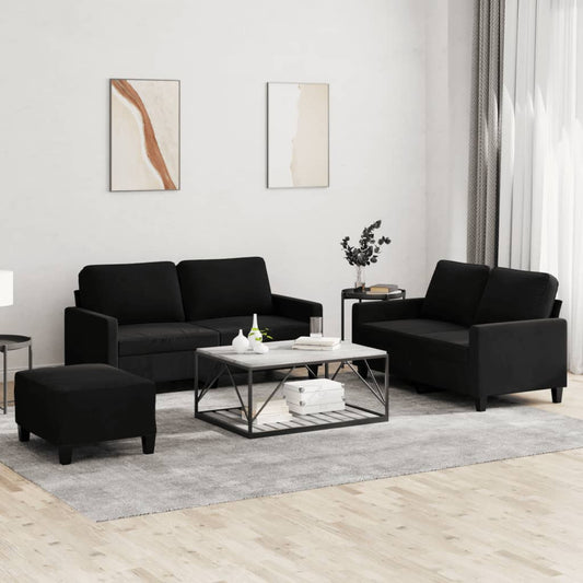 3-piece sofa set with cushions black velvet