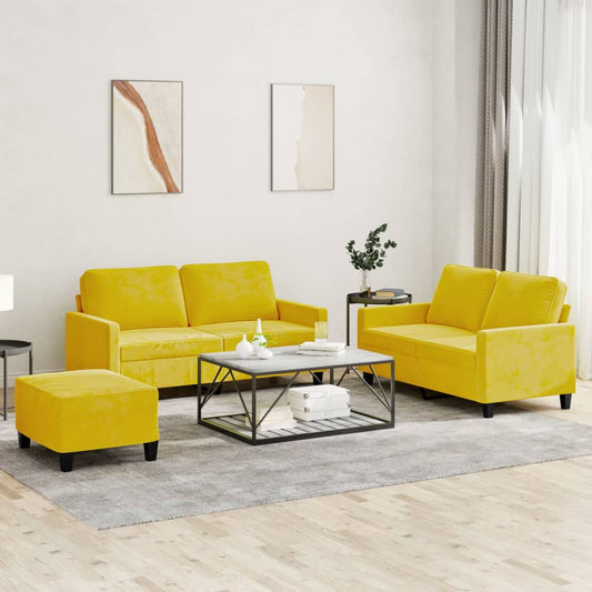 3-piece sofa set with cushions yellow velvet
