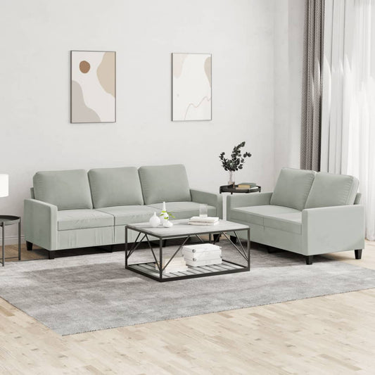 2-piece sofa set with cushions light grey velvet