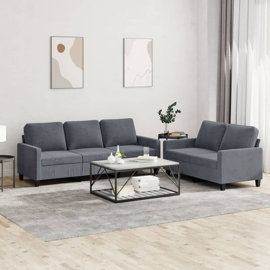 2-piece sofa set with cushions dark grey velvet