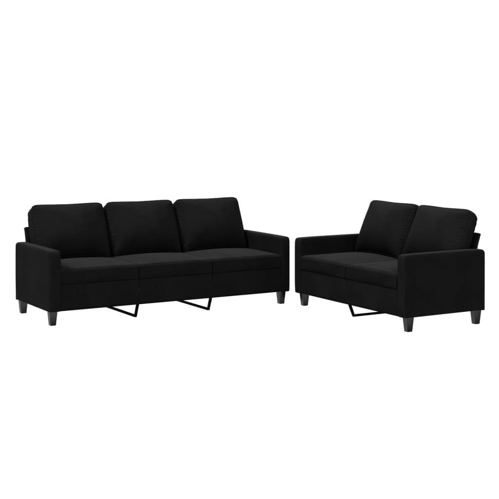 2-piece sofa set with cushions black velvet