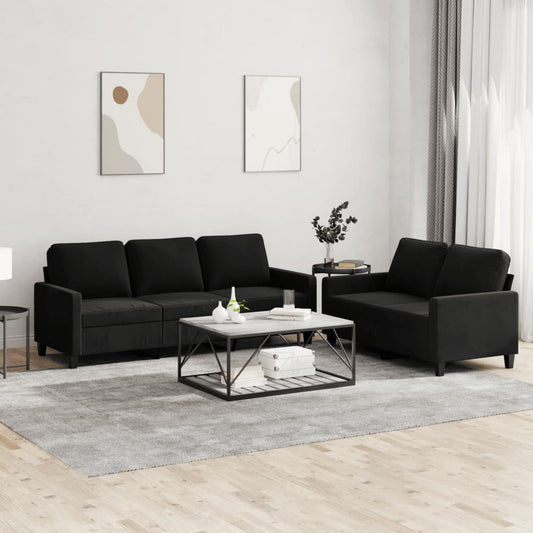 2-piece sofa set with cushions black velvet