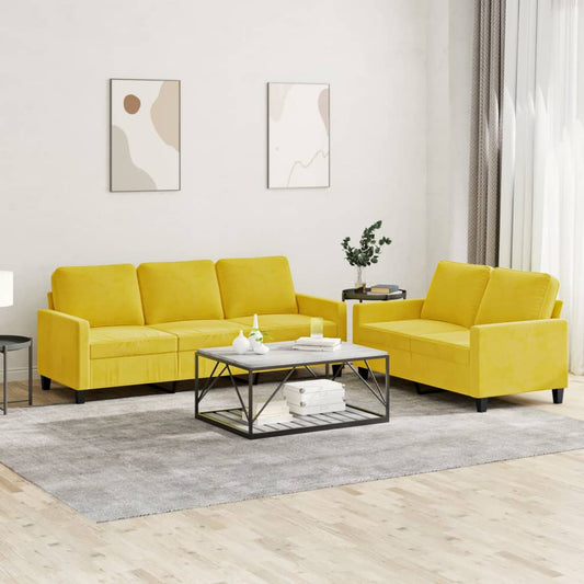 2-piece sofa set with cushions yellow velvet
