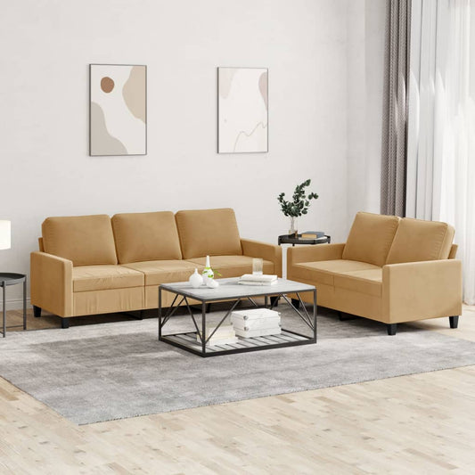 2-piece sofa set with cushions brown velvet