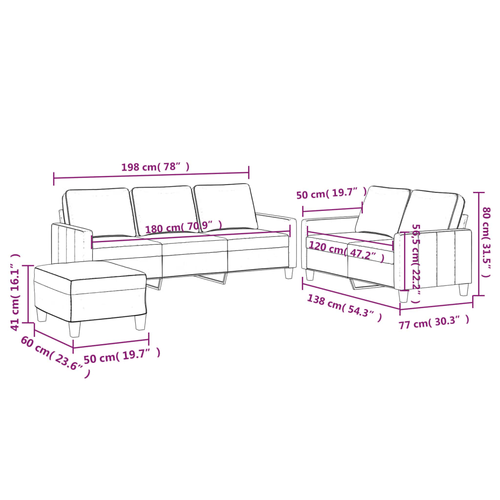 3-piece sofa set with cushions black velvet