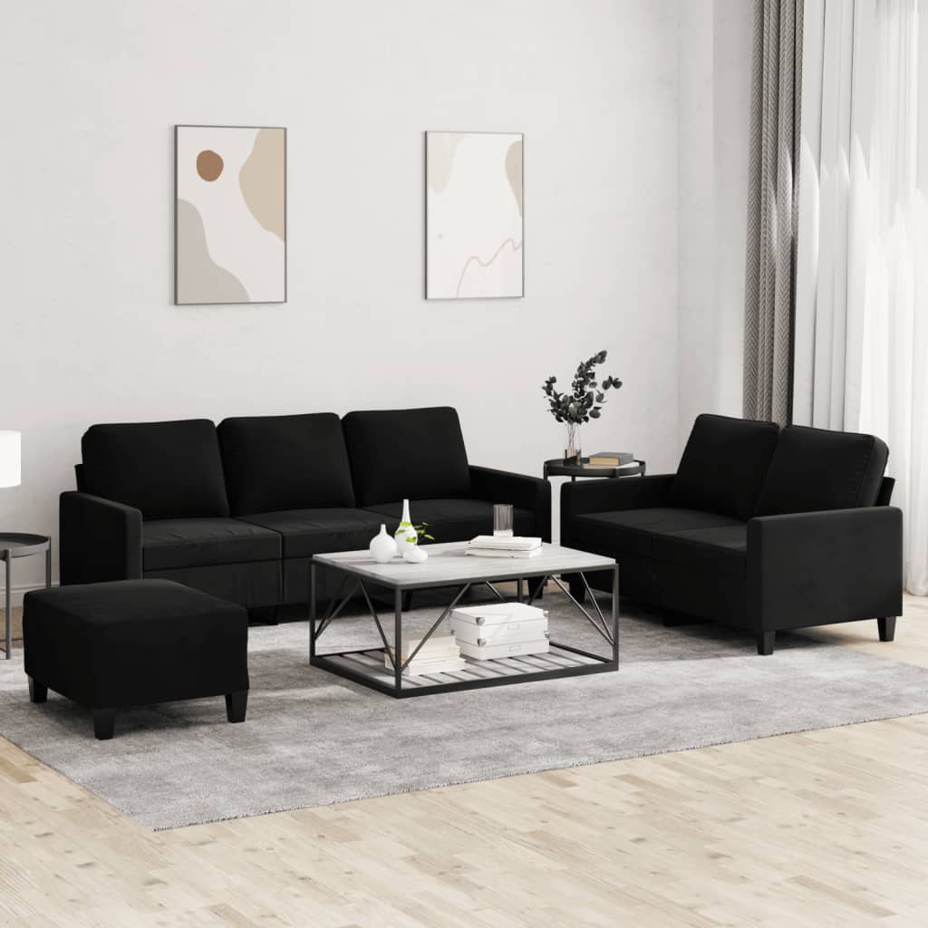 3-piece sofa set with cushions black velvet