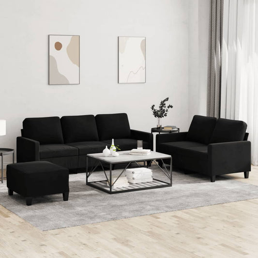 3-piece sofa set with cushions black velvet