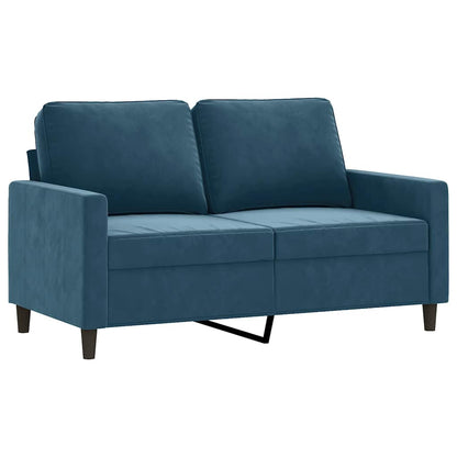 3-tlg. Sofagarnitur mit Kissen Blau Samt