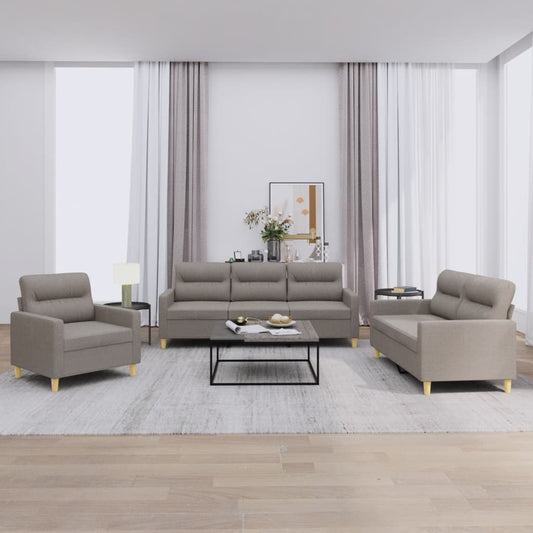 3-piece sofa set with cushions in taupe fabric