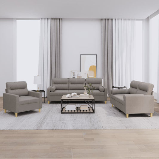 3-piece sofa set with cushions in taupe fabric