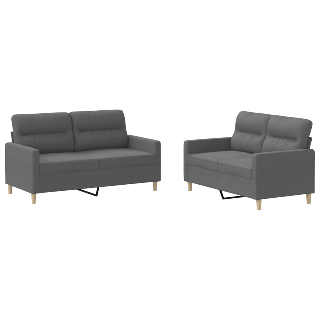Ensemble de canapé 2 pièces avec coussins en tissu gris foncé