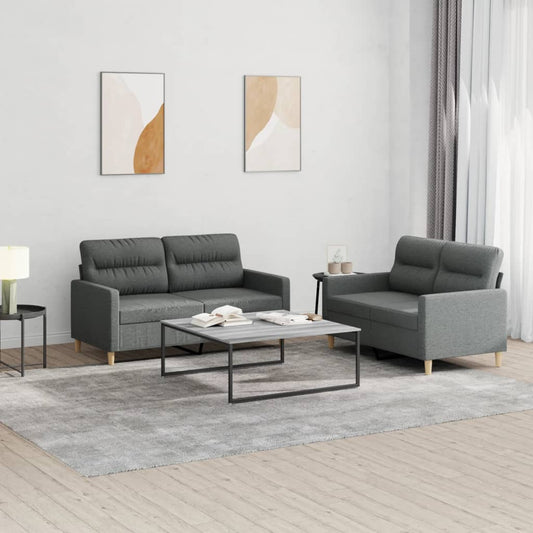 Ensemble de canapé 2 pièces avec coussins en tissu gris foncé