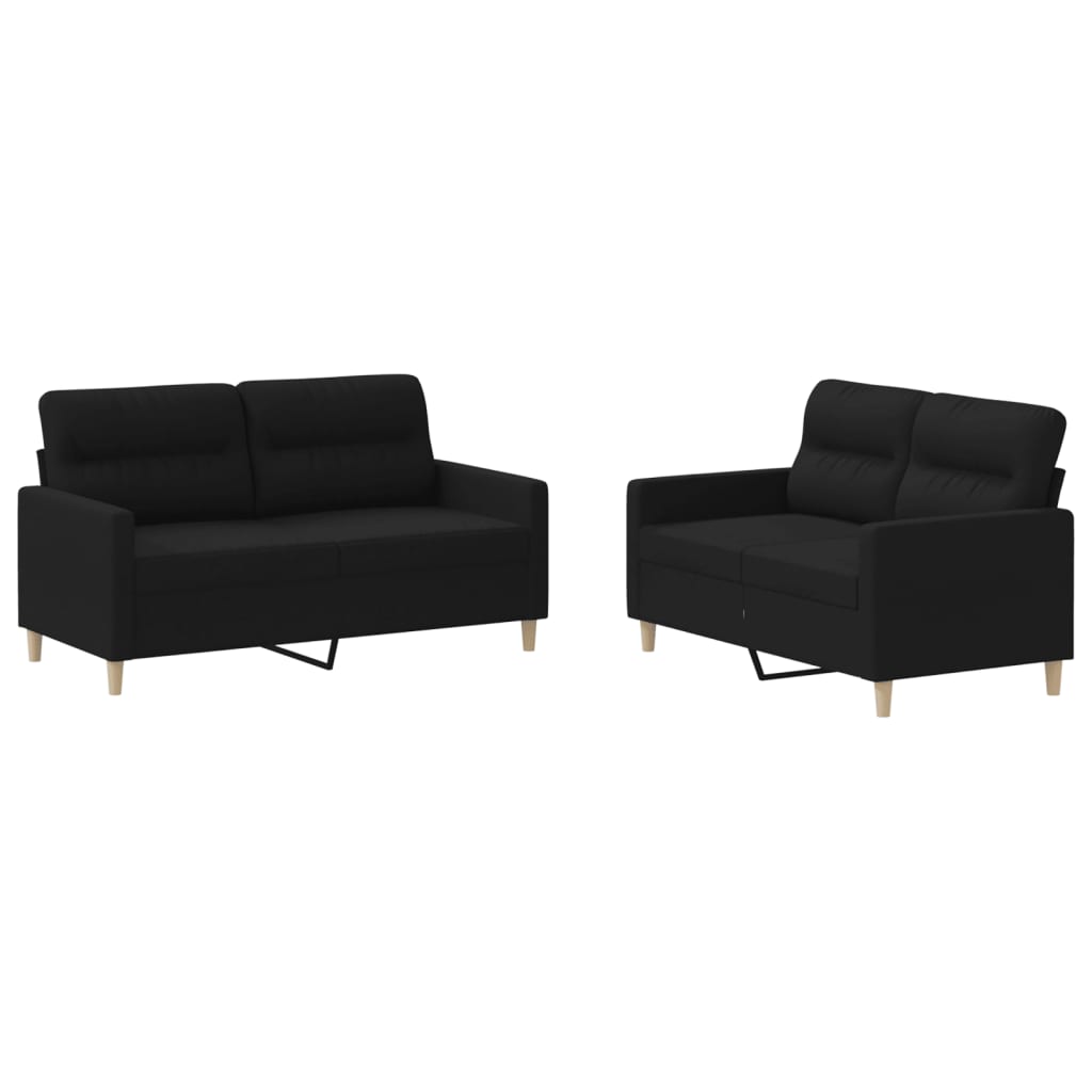 Ensemble de canapé 2 pièces avec coussins en tissu noir
