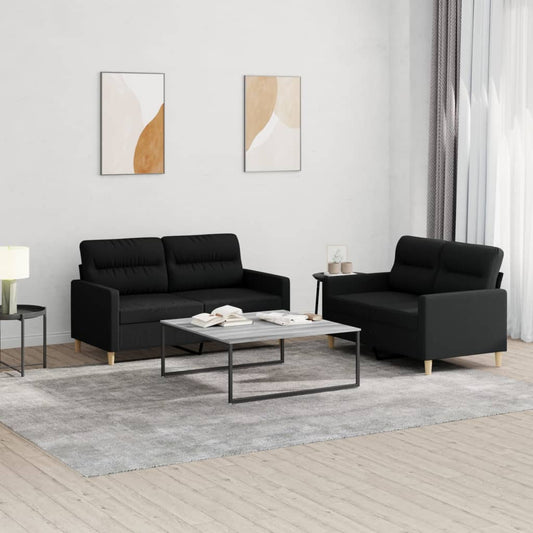 Ensemble de canapé 2 pièces avec coussins en tissu noir