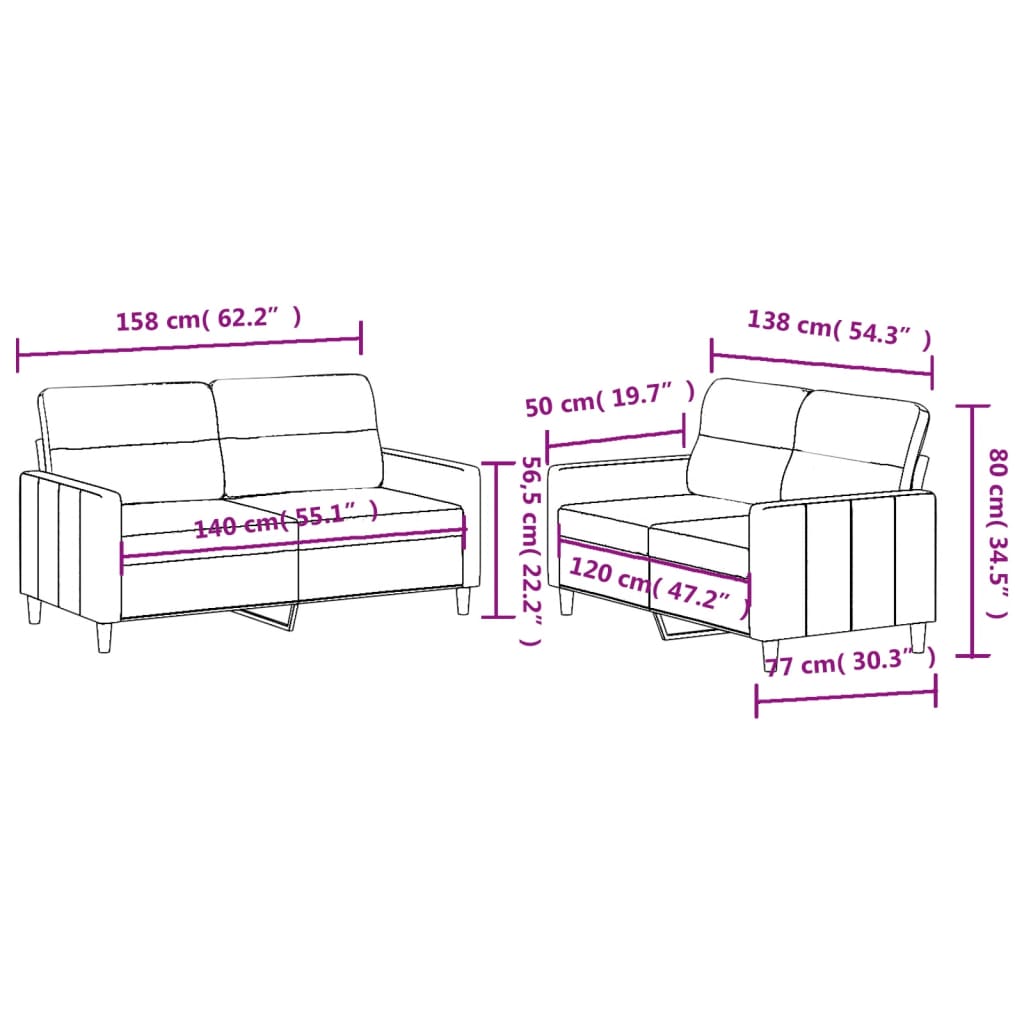 2-piece sofa set with cushions in taupe fabric