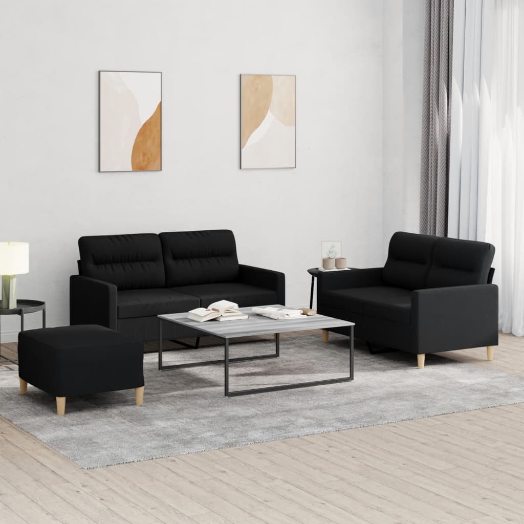 Ensemble de canapé 3 pièces avec coussins en tissu noir