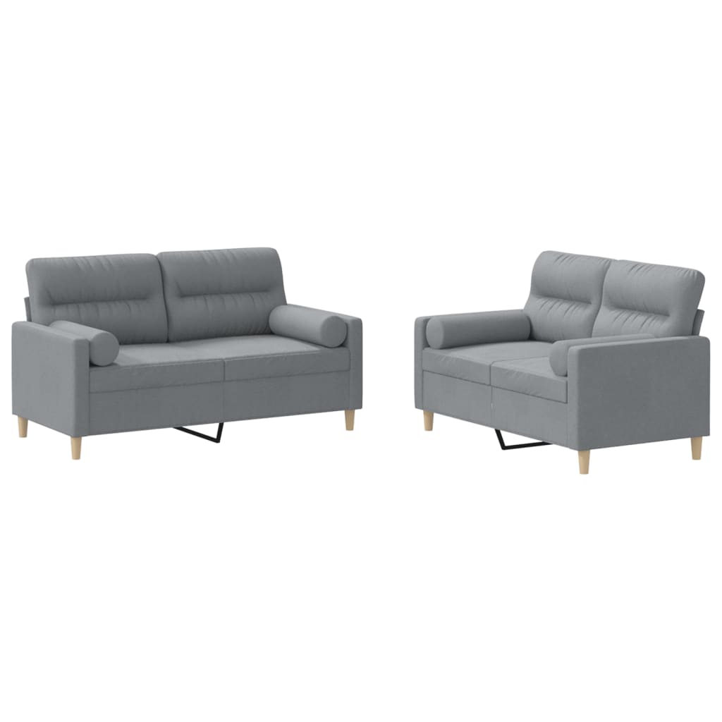 Ensemble de canapé 2 pièces avec coussins en tissu gris clair