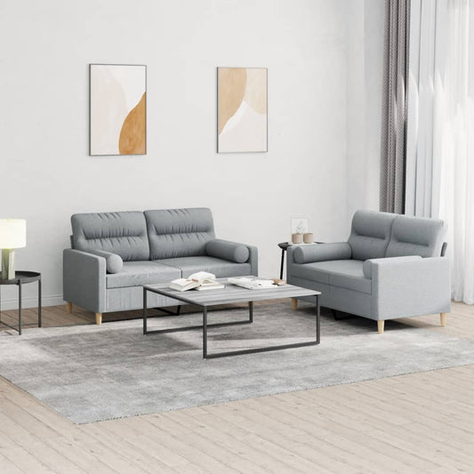 Ensemble de canapé 2 pièces avec coussins en tissu gris clair