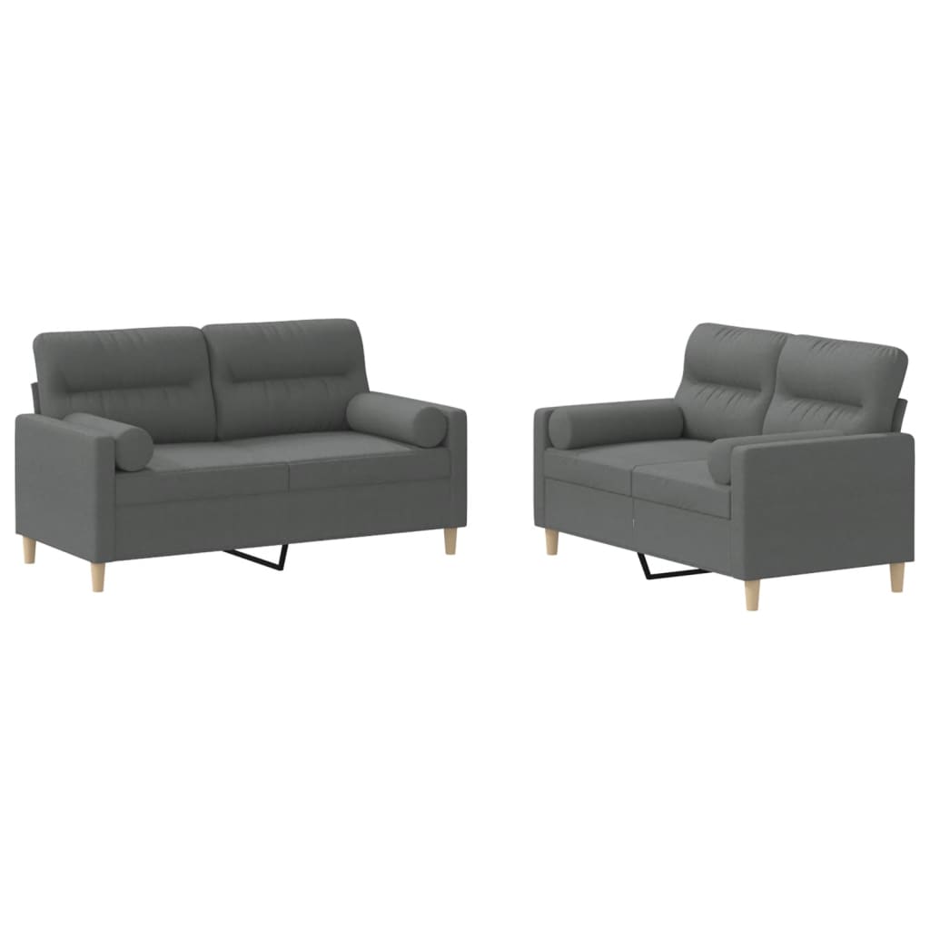 Ensemble de canapé 2 pièces avec coussins en tissu gris foncé