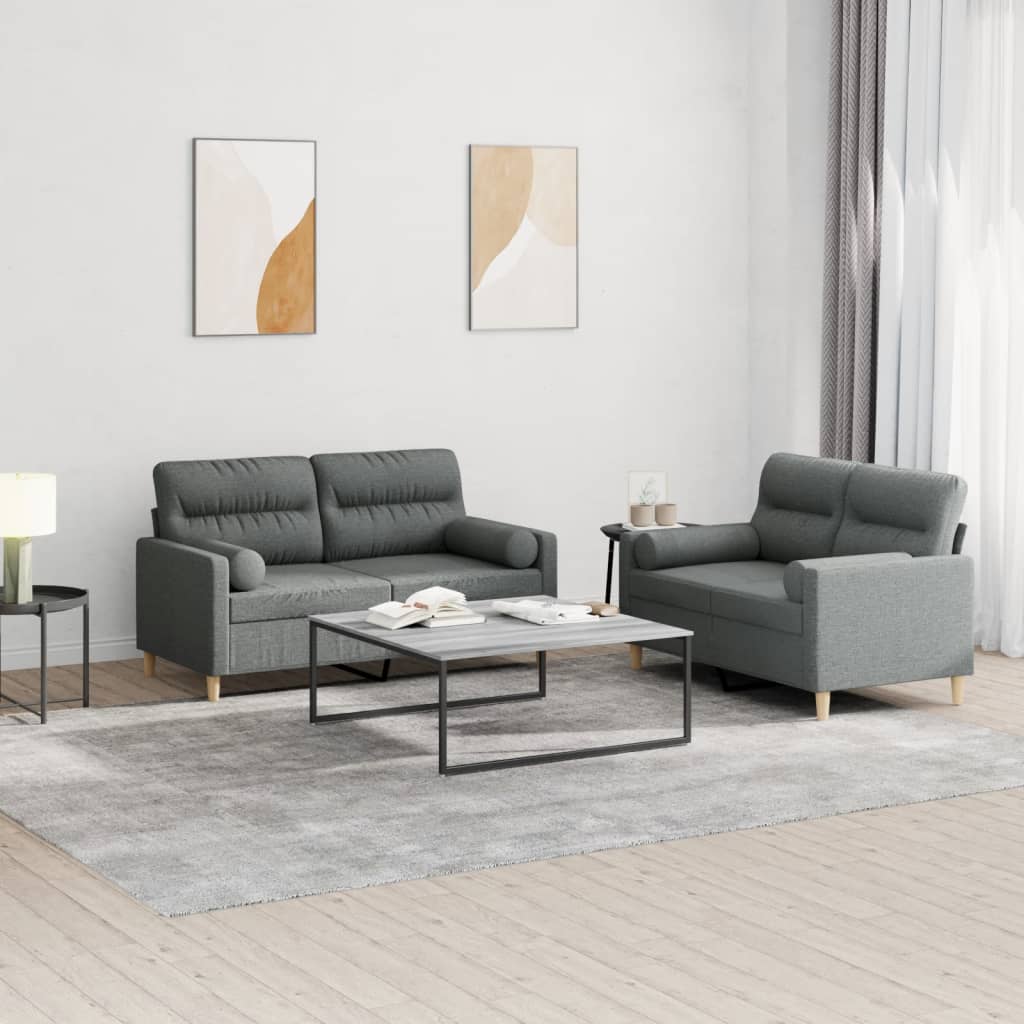 Ensemble de canapé 2 pièces avec coussins en tissu gris foncé