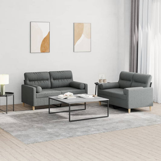 Ensemble de canapé 2 pièces avec coussins en tissu gris foncé