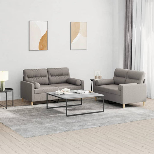 Ensemble de canapé 2 pièces avec coussins en tissu taupe