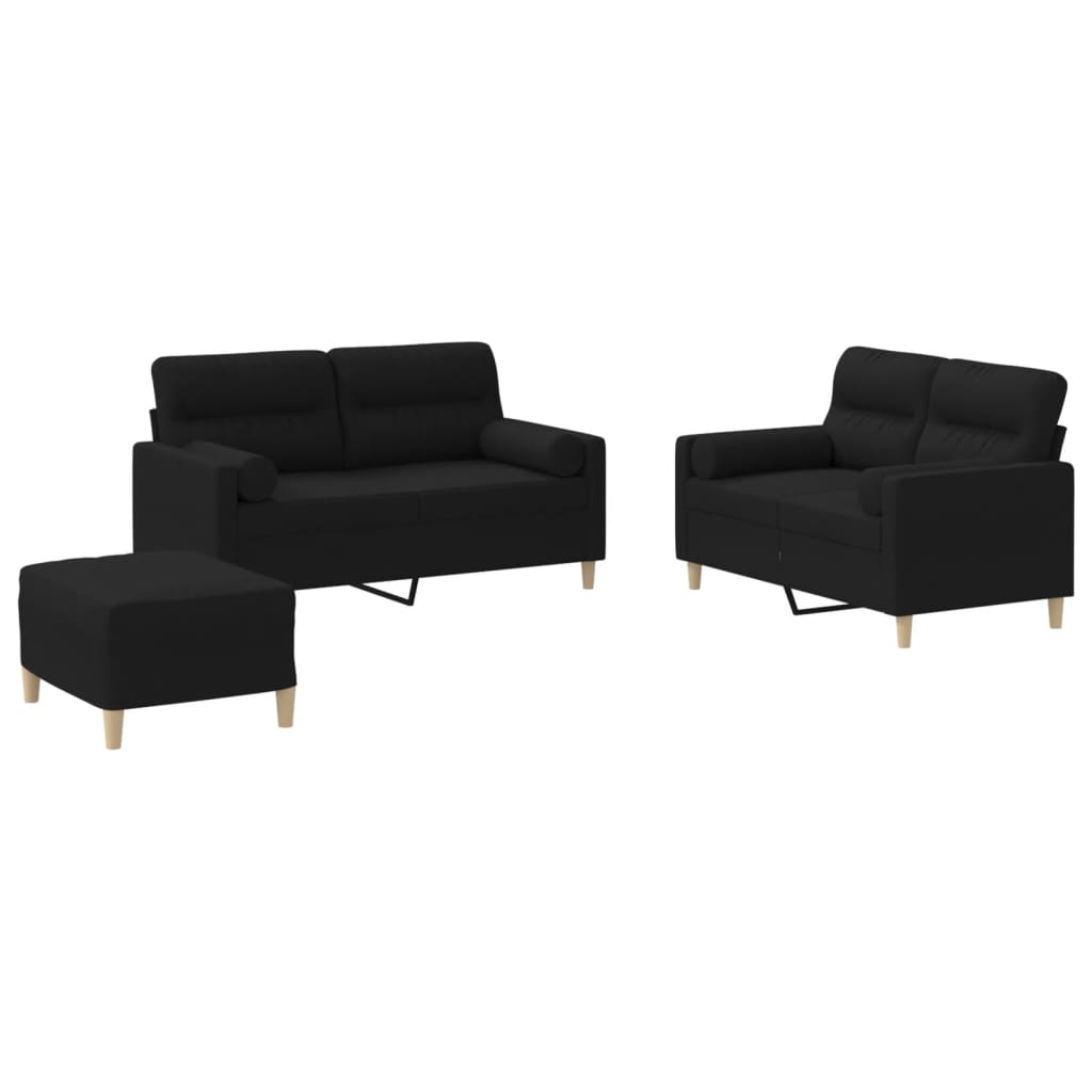 Ensemble de canapé 3 pièces avec coussins en tissu noir