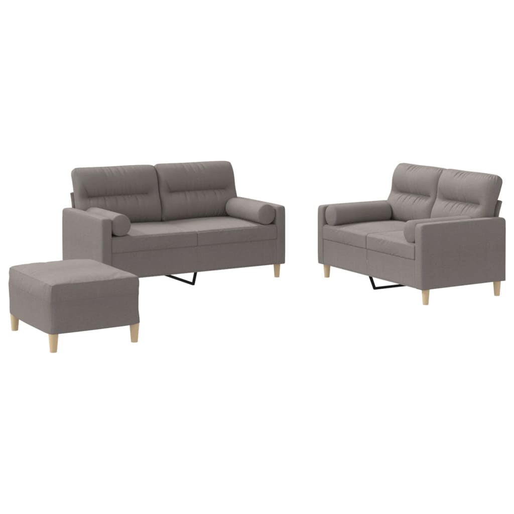Ensemble de canapé 3 pièces avec coussins en tissu taupe