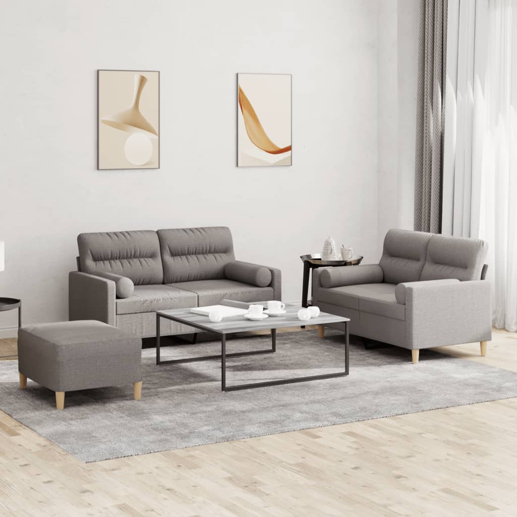 Ensemble de canapé 3 pièces avec coussins en tissu taupe