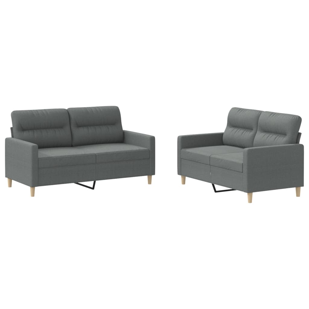 Ensemble de canapé 2 pièces avec coussins en tissu gris foncé