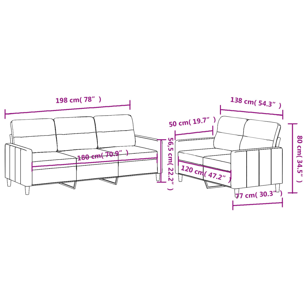 Ensemble de canapé 2 pièces avec coussins en tissu gris foncé