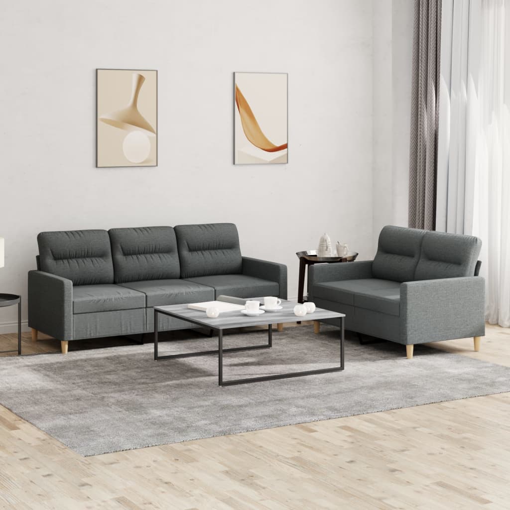 Ensemble de canapé 2 pièces avec coussins en tissu gris foncé