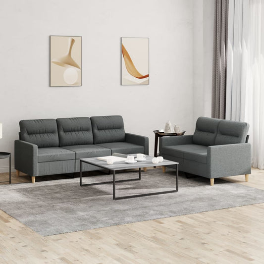 Ensemble de canapé 2 pièces avec coussins en tissu gris foncé