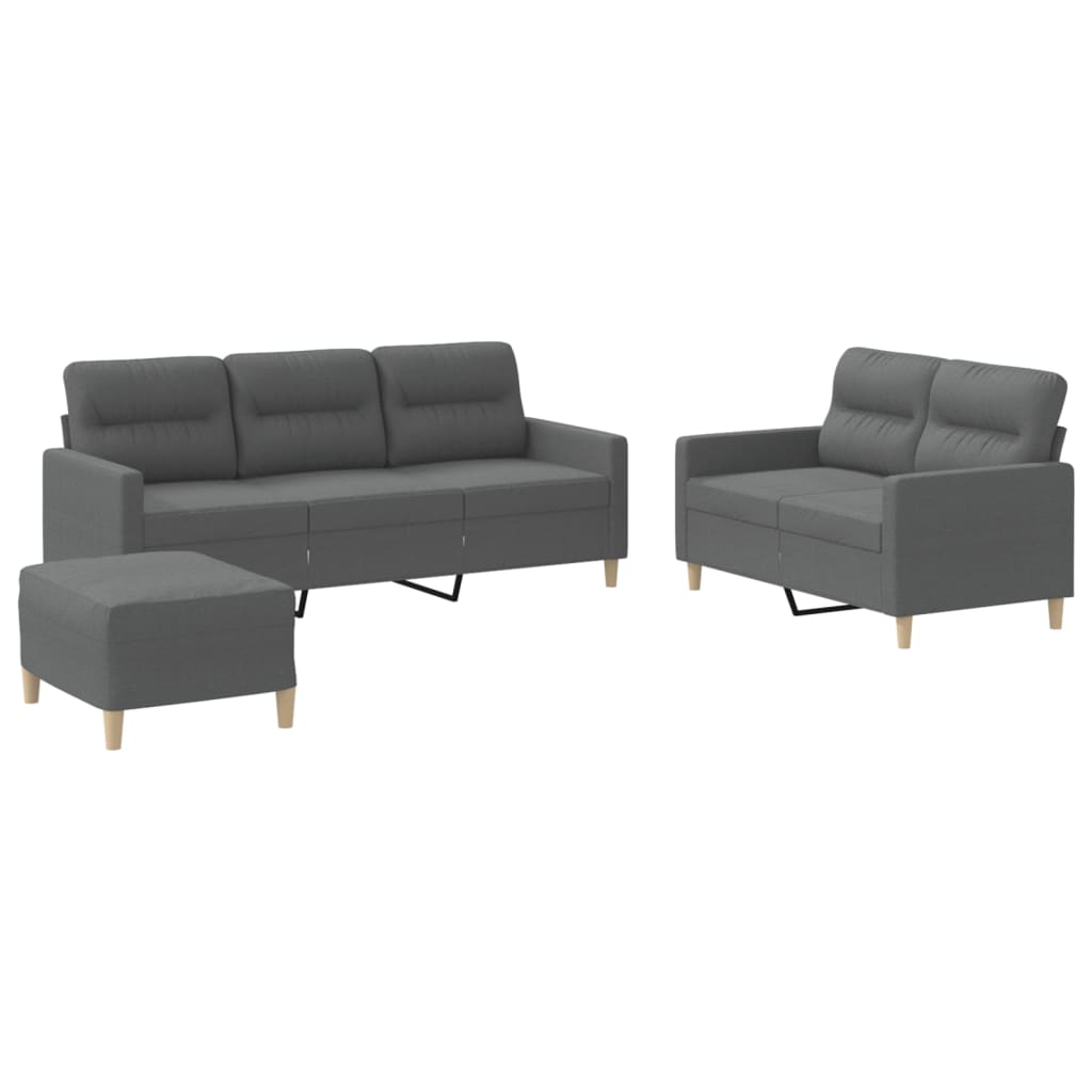 Ensemble de canapé 3 pièces avec coussins en tissu gris foncé