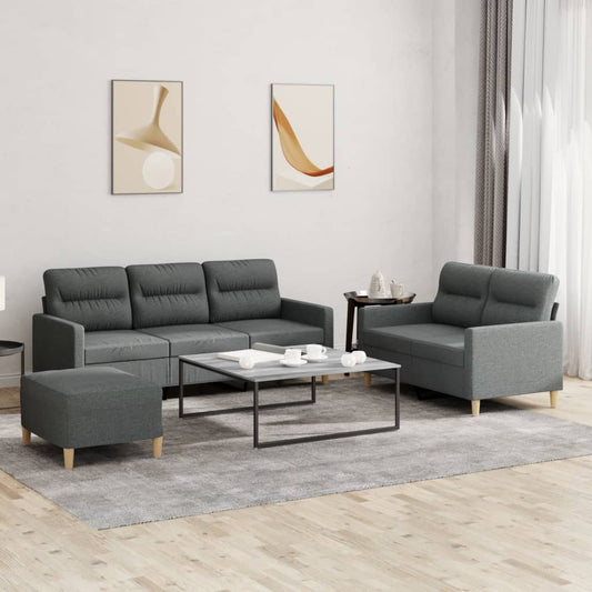 Ensemble de canapé 3 pièces avec coussins en tissu gris foncé