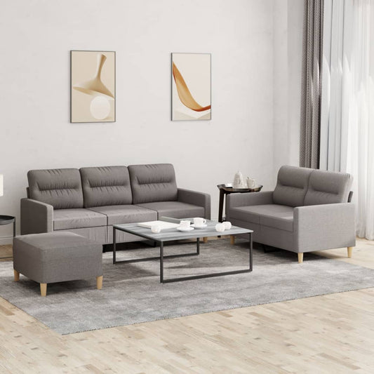 3-piece sofa set with cushions in taupe fabric