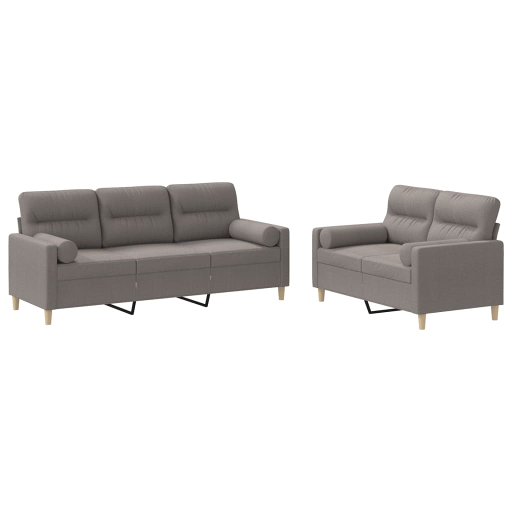 Ensemble de canapé 2 pièces avec coussins en tissu taupe