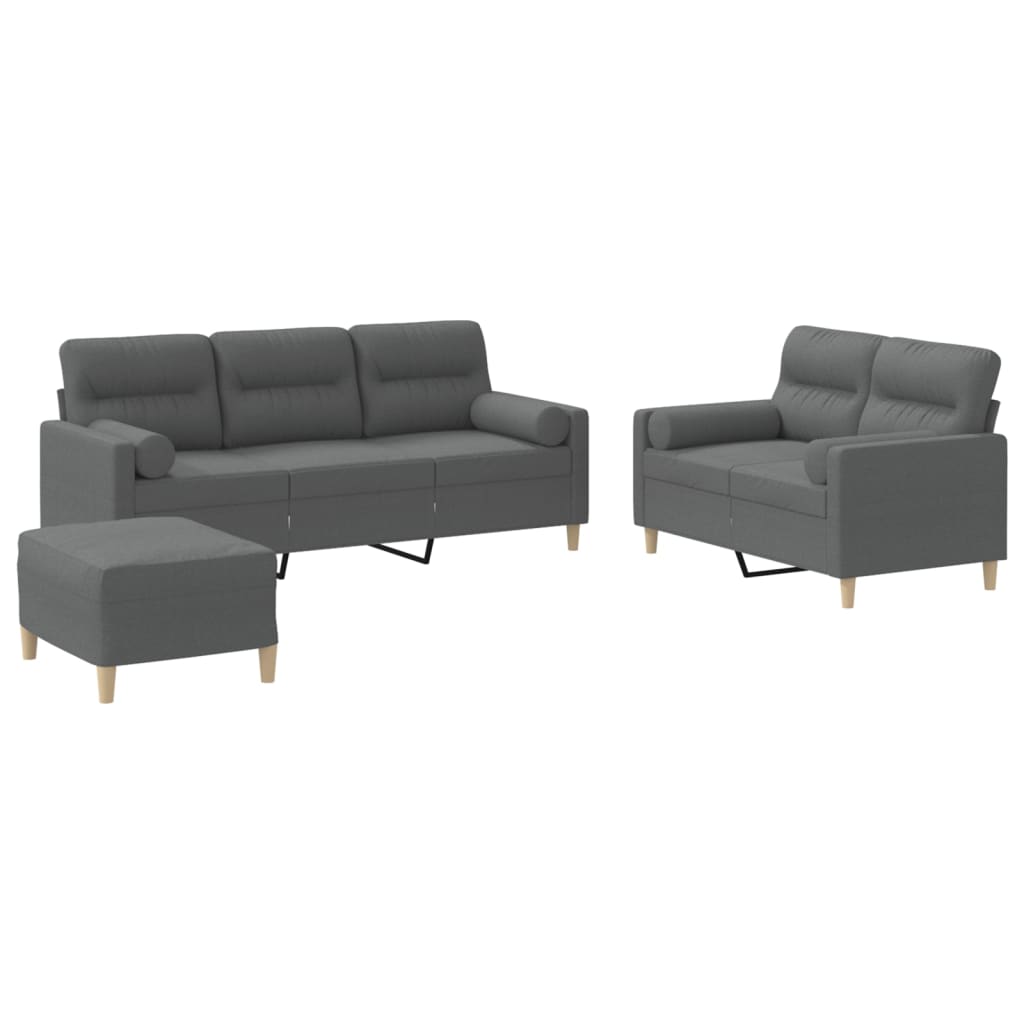Ensemble de canapé 3 pièces avec coussins en tissu gris foncé