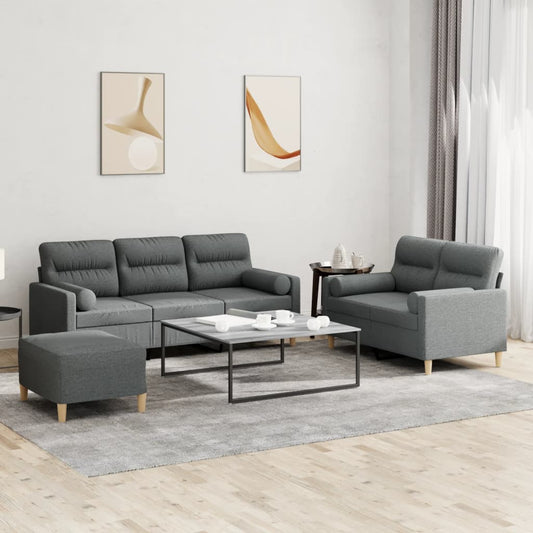 Ensemble de canapé 3 pièces avec coussins en tissu gris foncé
