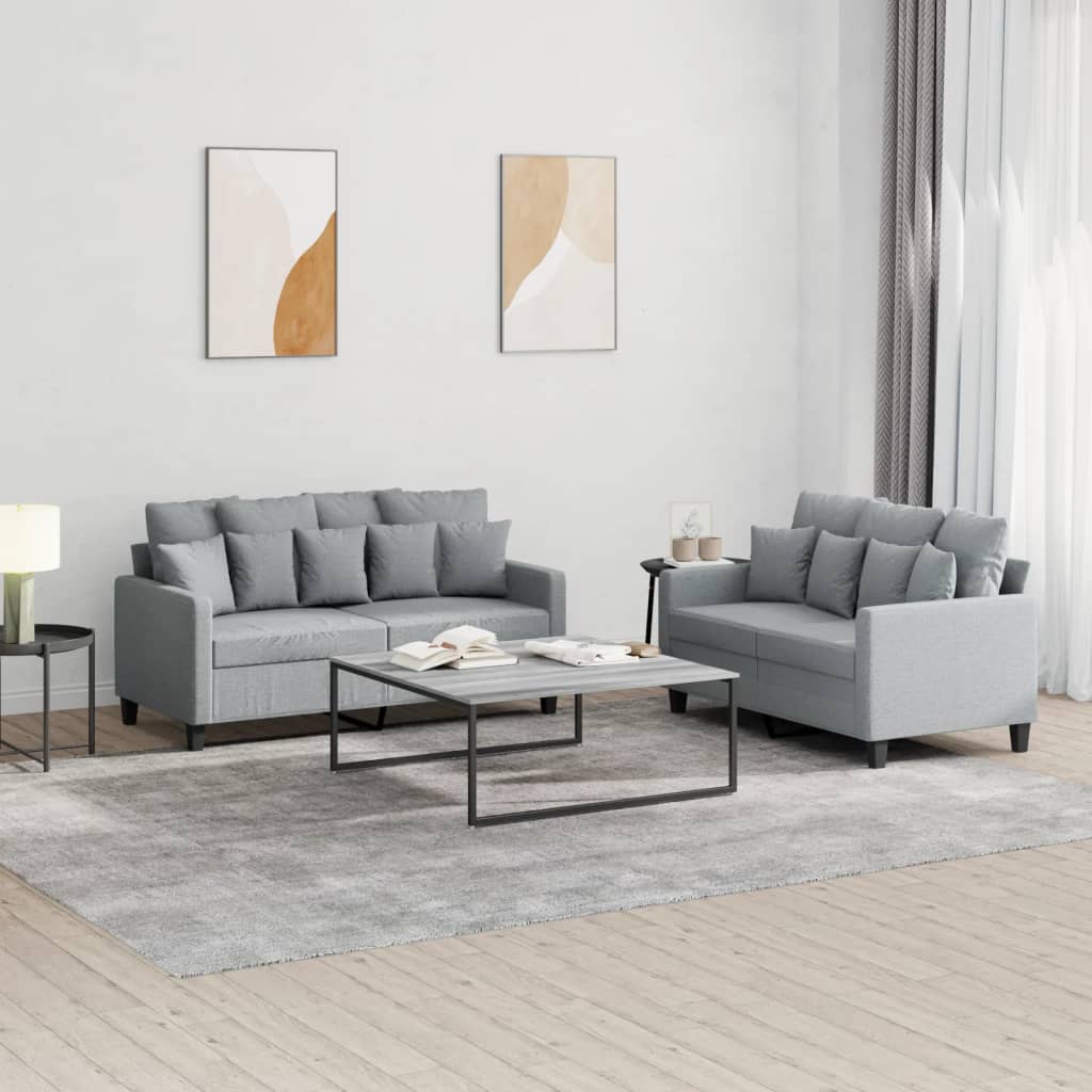 Ensemble de canapé 2 pièces avec coussins en tissu gris clair