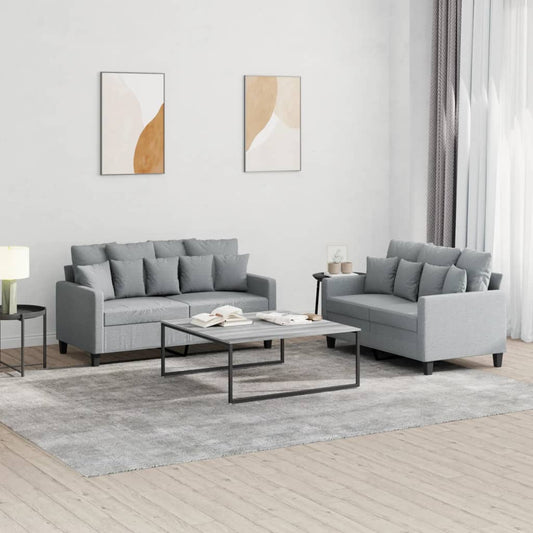 Ensemble de canapé 2 pièces avec coussins en tissu gris clair