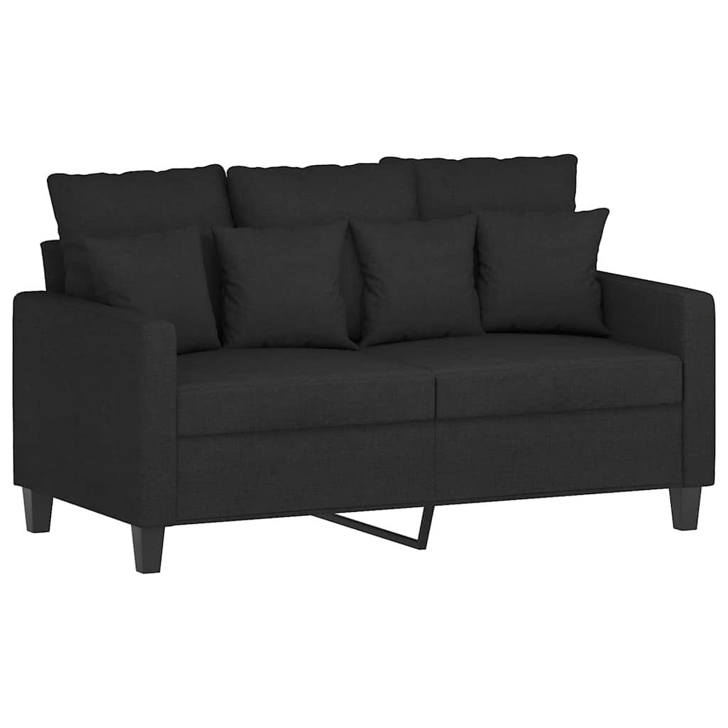 2-tlg. Sofagarnitur mit Kissen Schwarz Stoff