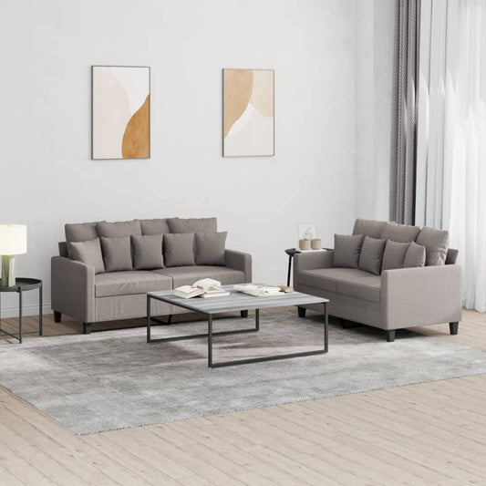 Ensemble de canapé 2 pièces avec coussins en tissu taupe