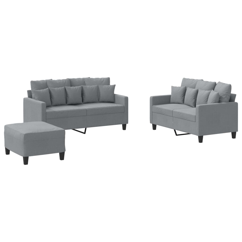Ensemble de canapé 3 pièces avec coussins en tissu gris clair
