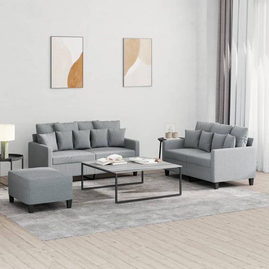 Ensemble de canapé 3 pièces avec coussins en tissu gris clair