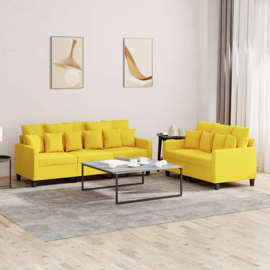 Ensemble de canapé 2 pièces avec coussins en tissu jaune clair