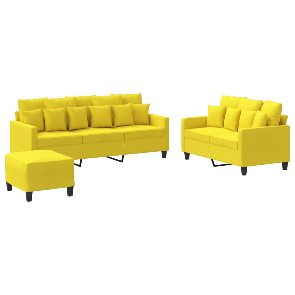 Ensemble de canapé 3 pièces avec coussins en tissu jaune clair