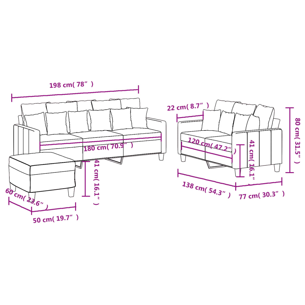 Ensemble de canapé 3 pièces avec coussins en tissu jaune clair