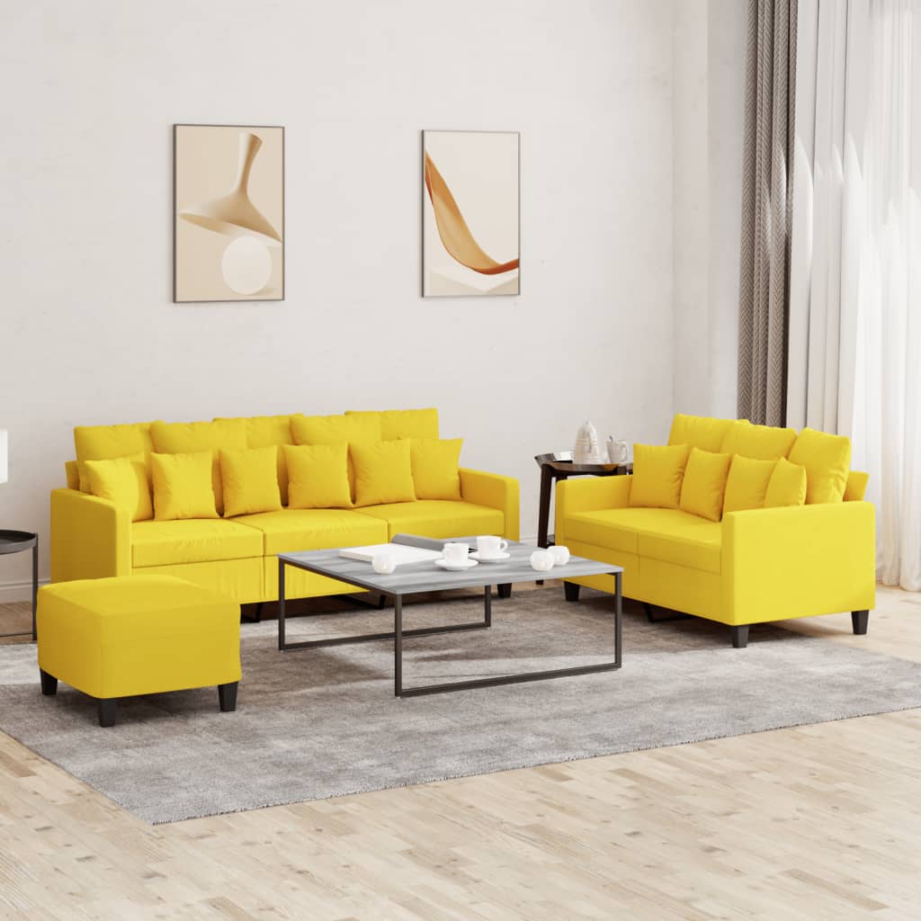 Ensemble de canapé 3 pièces avec coussins en tissu jaune clair