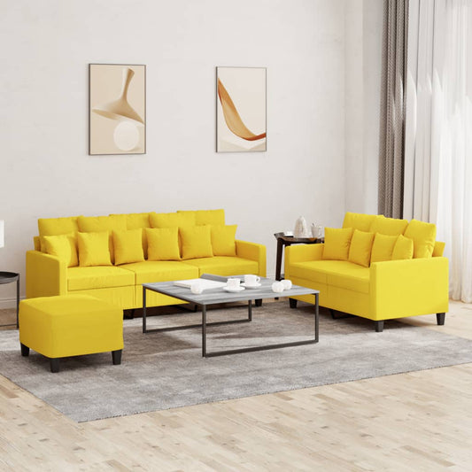 Ensemble de canapé 3 pièces avec coussins en tissu jaune clair
